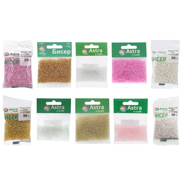 Набор бисера 11/0 ассорти №16 в тубе, 10 цветов, Astra&Craft