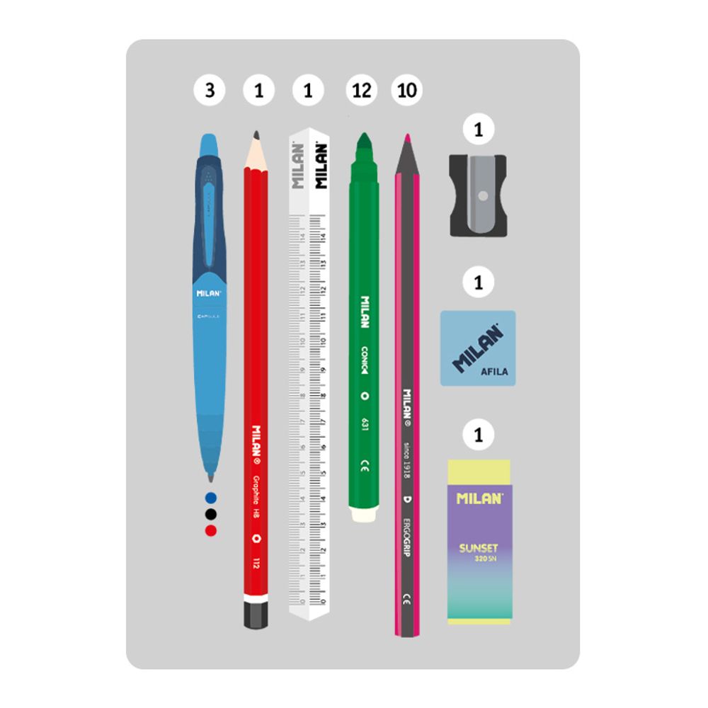 Бокс из 4-х односекционных мини пеналов с наполнением 22,5х11,5х11 см, Milan 08872SN1GR