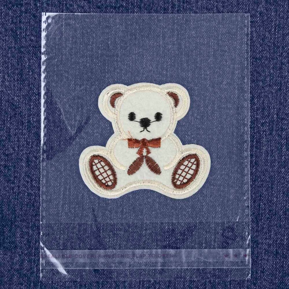 Термоаппликация мишка с бантиком 5,5х6см, бежевый, 10 шт