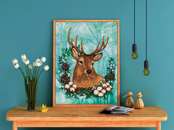 Алмазная (кристальная) мозаика Фрея, Праздничный олень 30х40 см