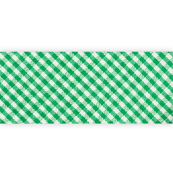 Косая бейка хлопковая 20 мм / 25 метров, 035C зеленый/клетка, Gamma GBF-20