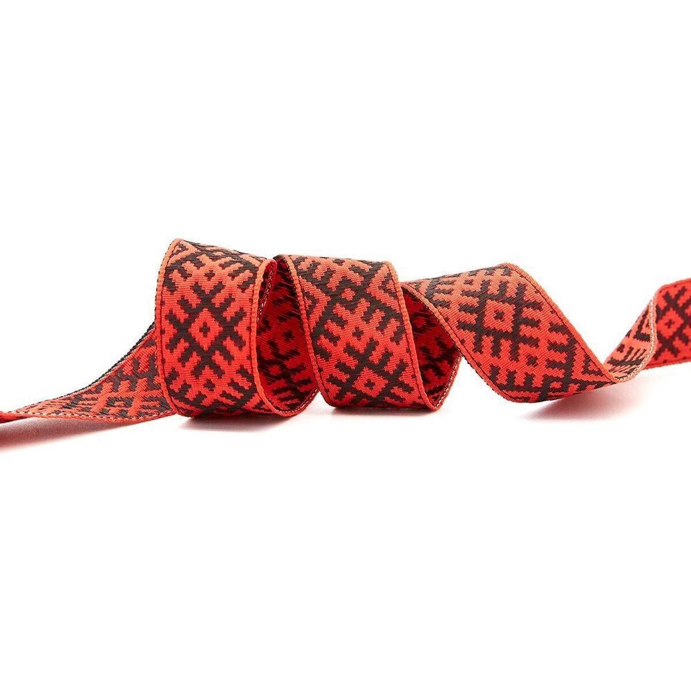 Лента (тесьма) жаккардовая 24.0 мм / 25±1 метров, Славянский орнамент Оберег, рис.9700 (5 красный/черный) С3772Г17