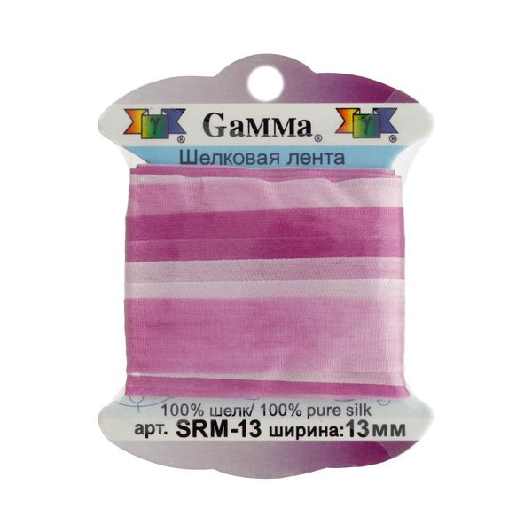 Лента (тесьма) шелковая 13.0 мм / 9.1±0.5 метров, M022 св.фиолетовый/фиолетовый, Gamma SRM-13