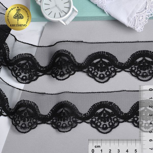 Кружево на сетке 50 мм / 18.28 метров, Ideal Lux (матовая нить), TBY.ZX-2 50мм цв.6 черный уп.18.28м, Kruzhevo