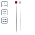 Булавки со стеклянной головкой 36 мм, сталь, 100 шт, в пластиковой коробке, Gamma PH-010