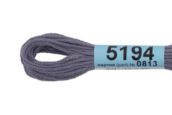 Мулине Gamma 100% хлопок, цв.5194 серо-сиреневый, 24 мотка по 8 метров