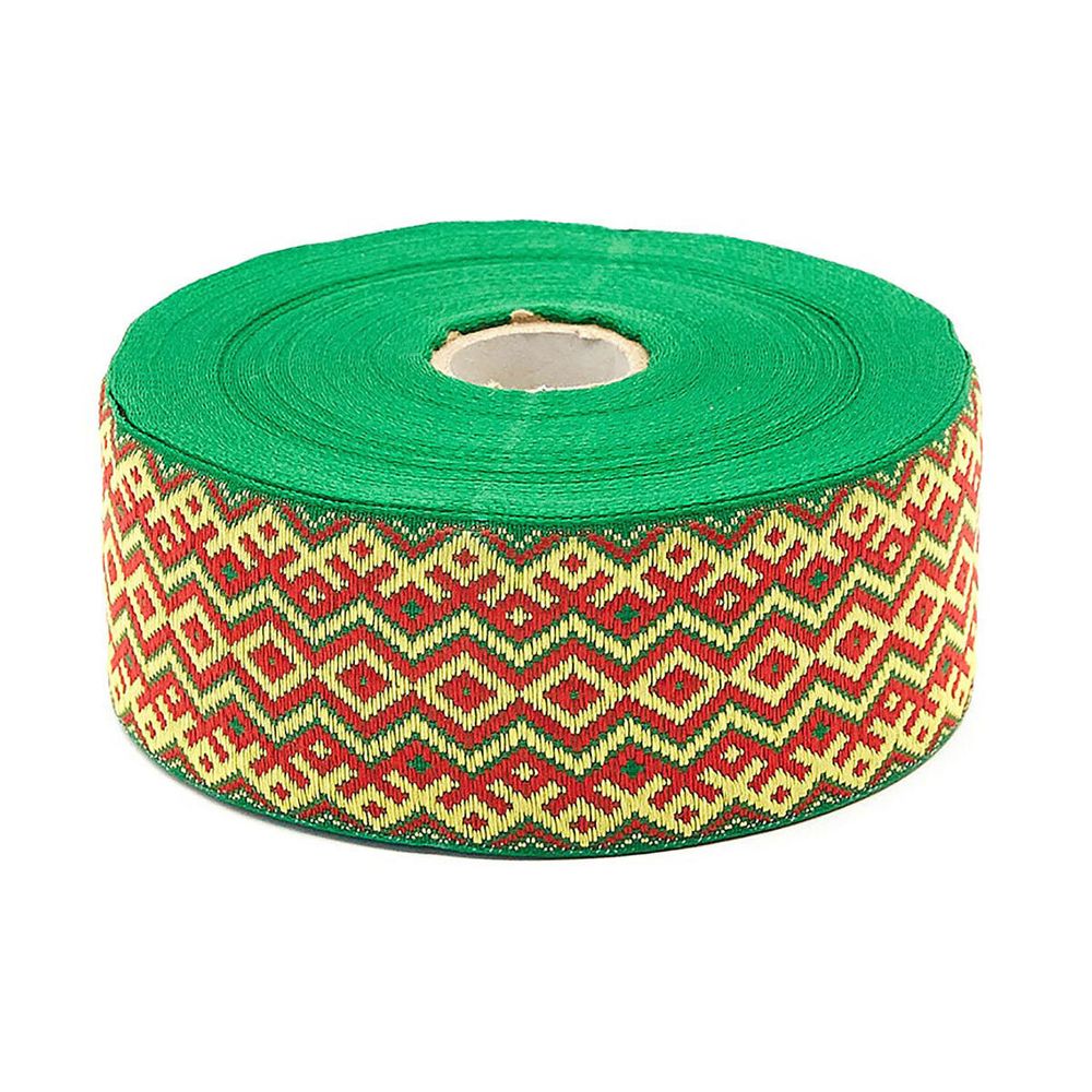 Лента (тесьма) жаккардовая 50.0 мм / 25±1 метров, рис. 9433, (зеленый) С3379Г17