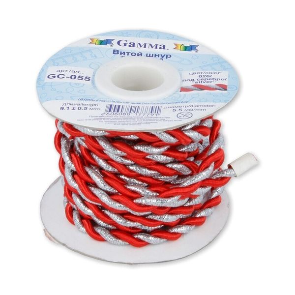 Шнур витой ⌀5.5 мм, 9.1 м, 026/серебро красный, Gamma GC-055