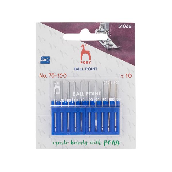 Иглы для промышленных швейных машин для трикотажа 287/690, №70-100 с круглой колбой, 10 шт, Pony, 51066