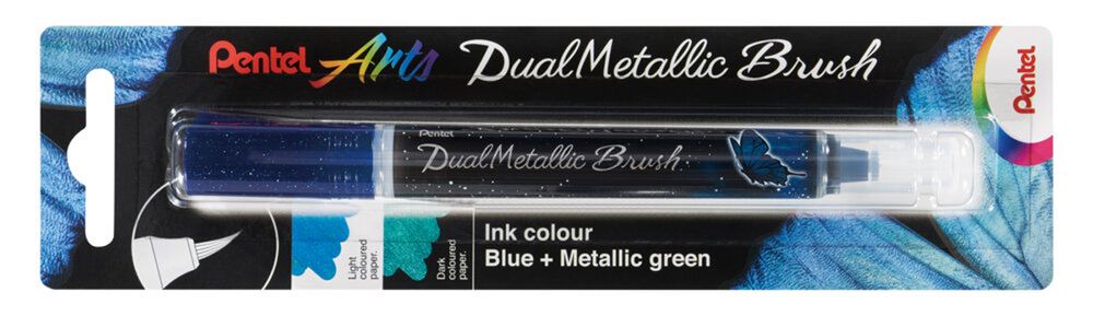 Маркер-кисть с кнопкой подкачки чернил 1-10 мм, кисть, XGFH-DCX синий+зеленый металлик, Pentel