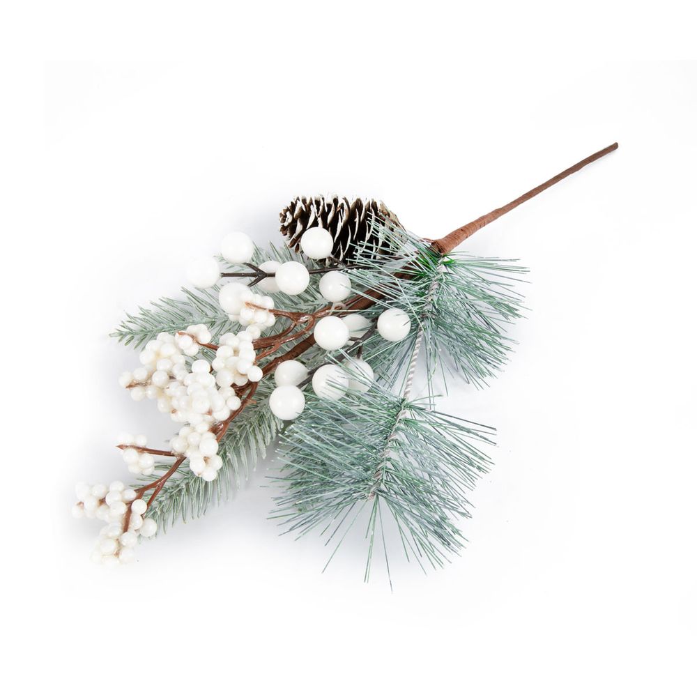 Веточка декоративная хвойная с шишкой и ягодами 37 см, 3 шт, 01, Blumentag