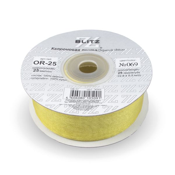 Лента капроновая (органза) 25.0 мм / 22.8±1 метра, 069 оливковый, Blitz OR-25