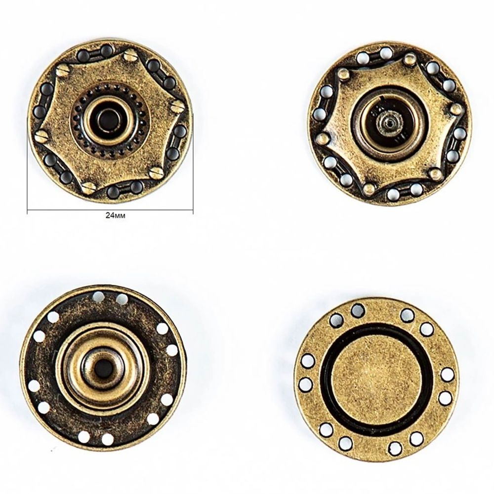 Кнопка пришивная металл ⌀24.0 мм, латунь, 4 шт, BIG