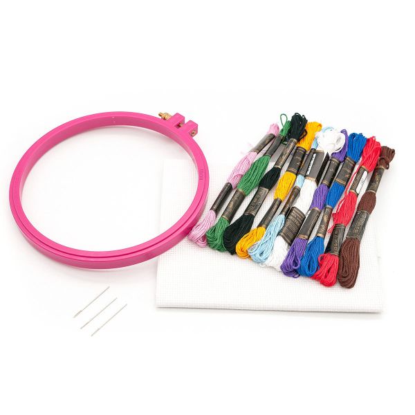 Базовый комплект для вышивания, пяльцы, иглы, канва, мулине 10 цветов, Bestex