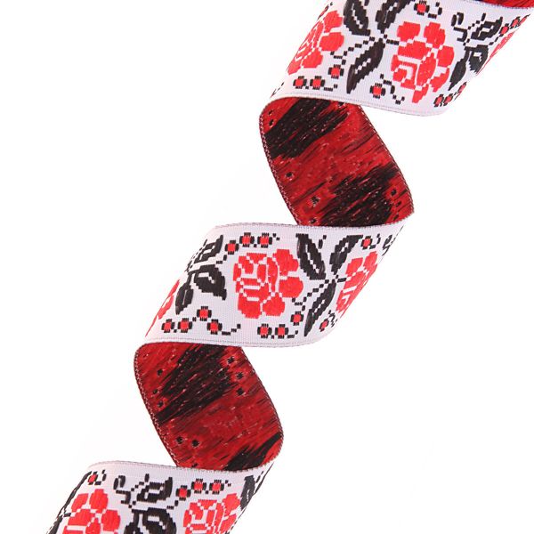 Лента (тесьма) жаккардовая 25.0 мм / 10±0.5 метров, Розы, 25987 красный