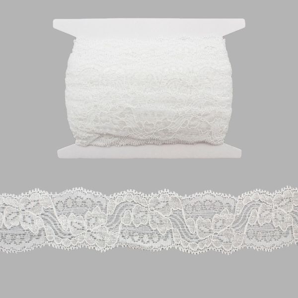 Кружево эластичное (стрейч) 45 мм / 25 метров, LAEC106049, белый