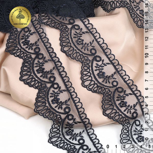 Кружево на сетке 50 мм, TR.1158A, 03 т.синий, 12м, Kruzhevo