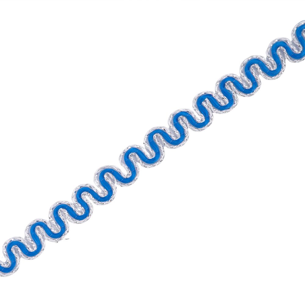 Тесьма отделочная змейка 10 мм / 10 метров, вязаная, рис.9404, василек/серебро, С3794Г17