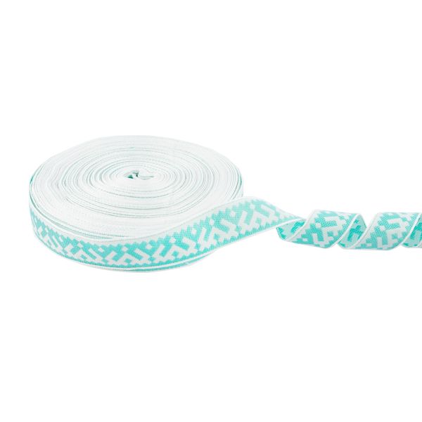 Лента (тесьма) жаккардовая 24.0 мм / 25 метров, Орнамент для северных народов, рис 9674 белый/тополевый, Gamma С3772