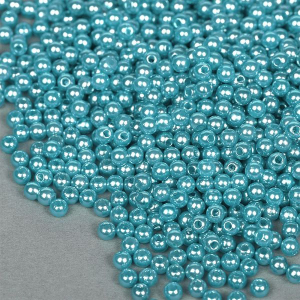 Бусины пластик (перламутр) ⌀4 мм, цв.099 яр.бирюзовый уп.50г (1500 шт), Magic4Hobby