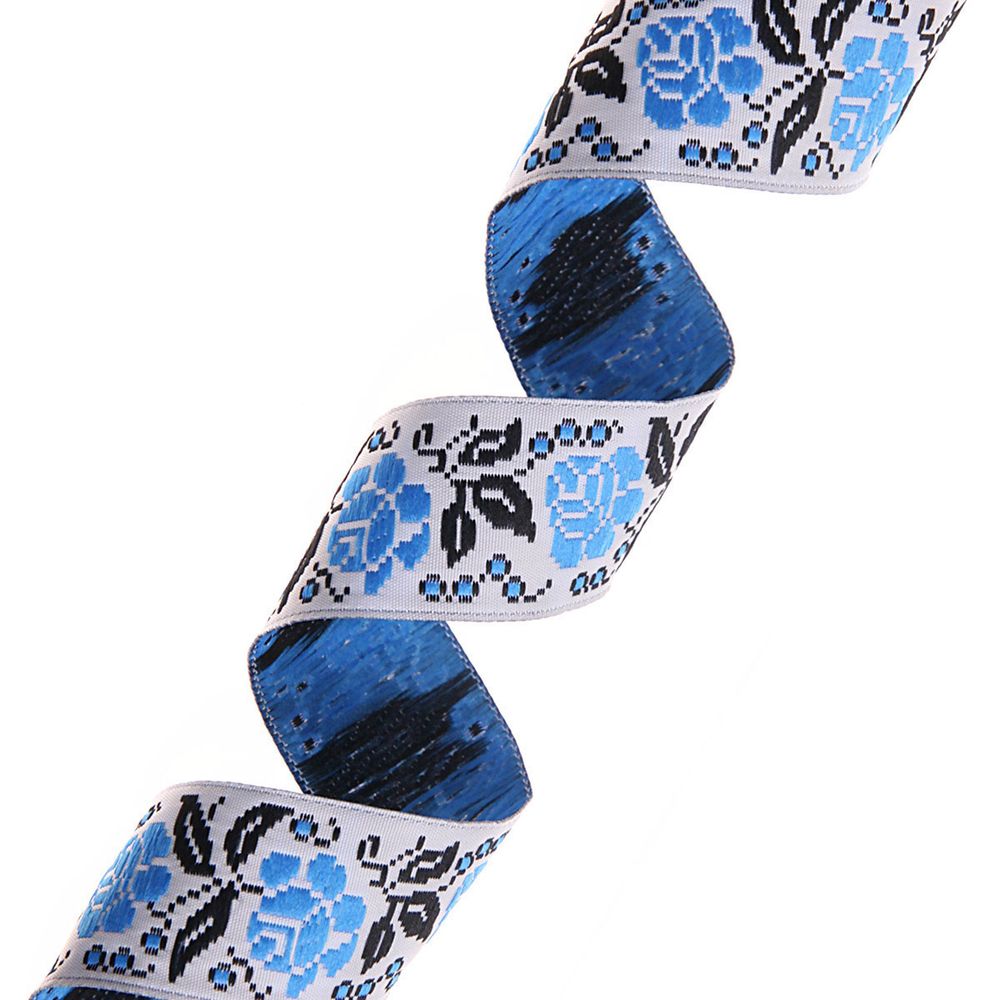 Лента (тесьма) жаккардовая 25.0 мм / 10±0.5 метров, Розы, 25987 синий