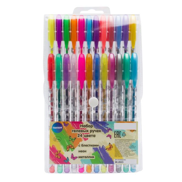 Набор из 24 цв. гелевых ручек METALLIC &GLITTER &NEON 1.0мм в ПВХ упаковке (стержень меняется), 89705
