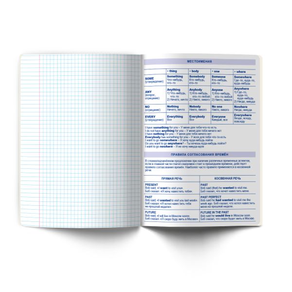 Тетрадь со справ.материал. Яркость по расписанию с запечат. пластик.обл. 320мкм, A5 48 л. на скобе 65 г/м², белизна 100% 10 шт, клетка, 01860 Яркость по расписанию Английский язык, Светоч Т288