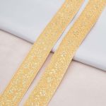 Лента (тесьма) жаккардовая 32.0 мм / 25±1 метров, с метанитом рис. 9842, желтый/золото, С3104Г17