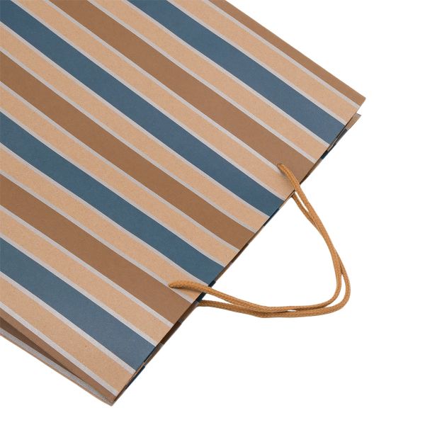 Пакет подарочный крафтовый Полоска, 31х10х42см, 170 г/м², серебро/коричневый/бежевый/синий, 12 шт