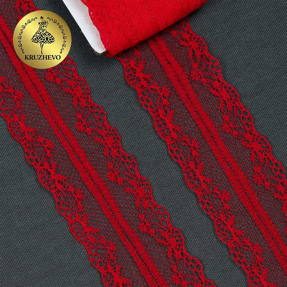 Кружево отделочное в стиле "трикотаж" 40 мм, 150-1, цв.14 красный, 9.14м