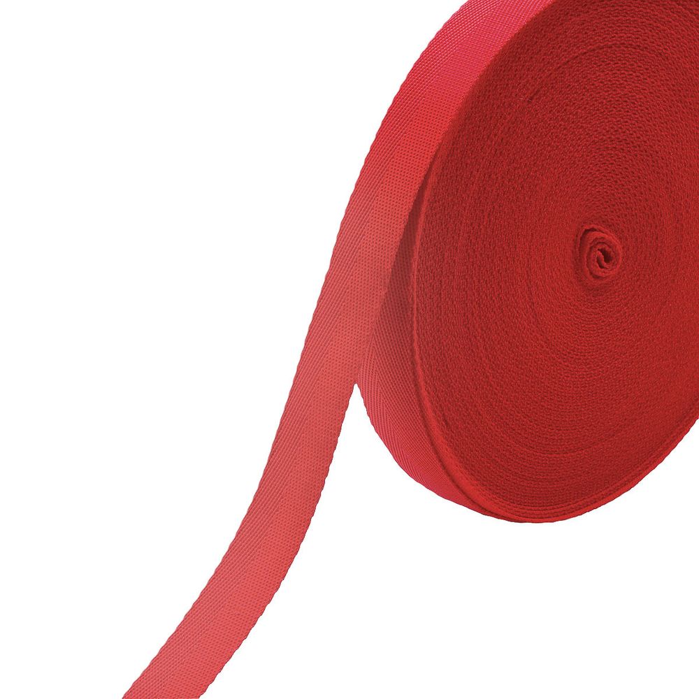 Стропа (ременная лента) 25 мм / 25 метров, толщ. 1.0 мм, [15.1 г/пог.м], 100% п/п, 10 красный