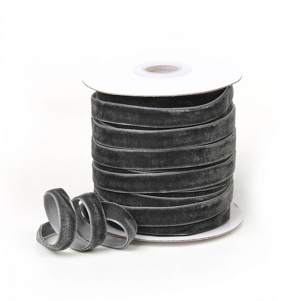 Лента бархатная (тесьма) 10.0 мм / 22.86±1 метров, арт.10VR64 нейлон цв.т.серый