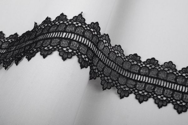 Кружево гипюр (плетёное) 80 мм / 10 м, черный, Blitz BLGM-8001