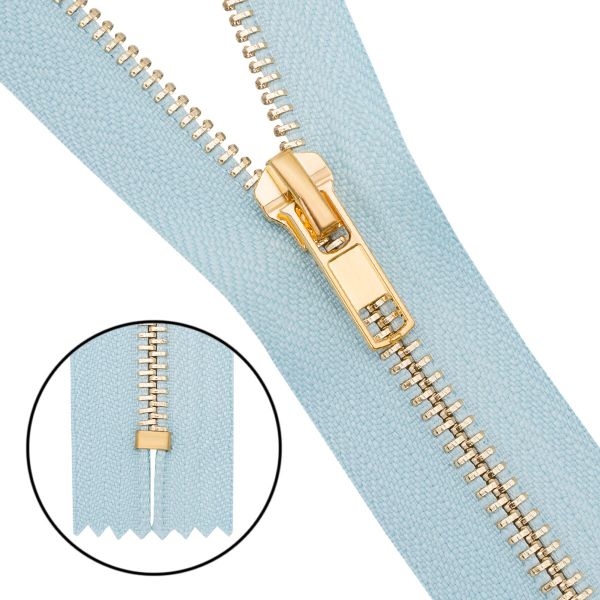 Молния металл джинсовая Т5 (5 мм) 1 зам., н/раз., 18 см, золото, 542 голубой, 6534-0234, 10 шт