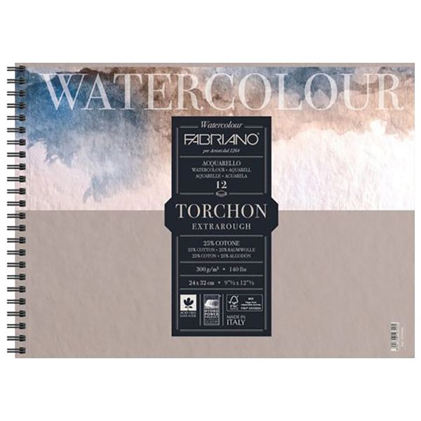 Альбом для акварели Watercolour Studio Torchon 300 г/м², A4+ 32х24 см, на спирали 12 л, крупнозернистая, Fabriano, 19100281