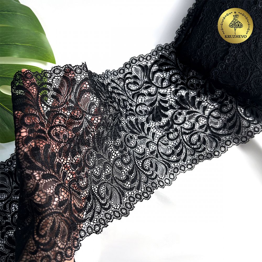 Кружево бельевое эластичное 180 мм / 20 м, 240, цв.2 черный, Kruzhevo