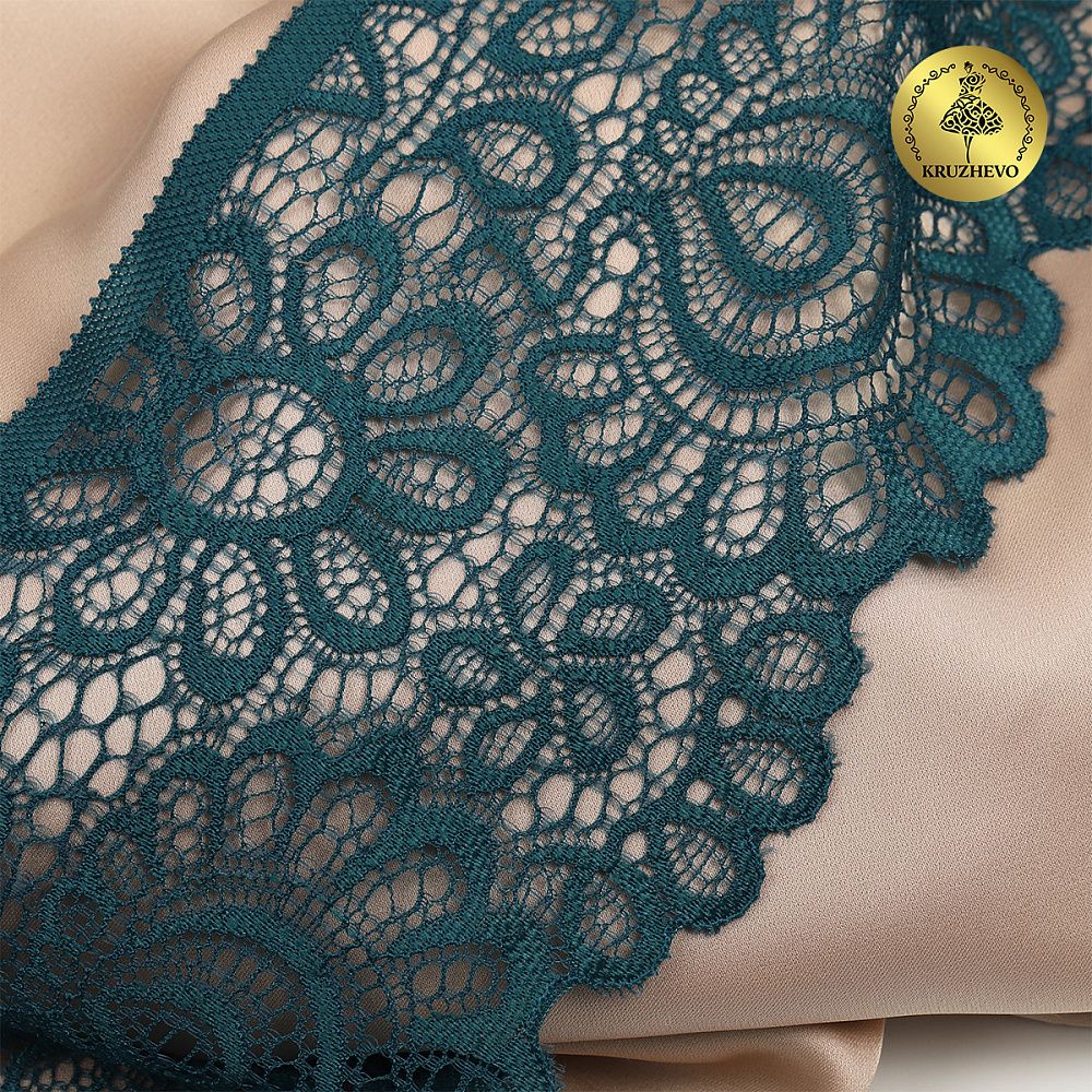 Кружево эластичное (стрейч) 90 мм, цв.222 изумрудно-синий, 25м, Kruzhevo