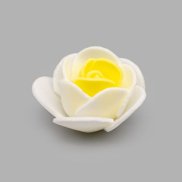 Цветочек Розочка из фоамирана 3 8мм, упак(8 шт), цв. белый/жёлтый, 25148