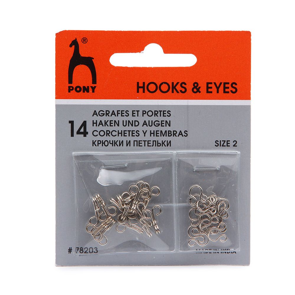 Крючки пришивные 11 мм, никель, серебристые, 14 шт, Pony