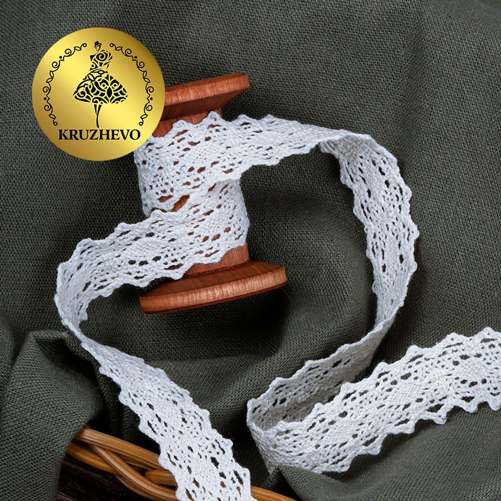 Кружево вязаное (тесьма) 20 мм, диз. 294, цв.02 белый, уп. 50 м, Kruzhevo