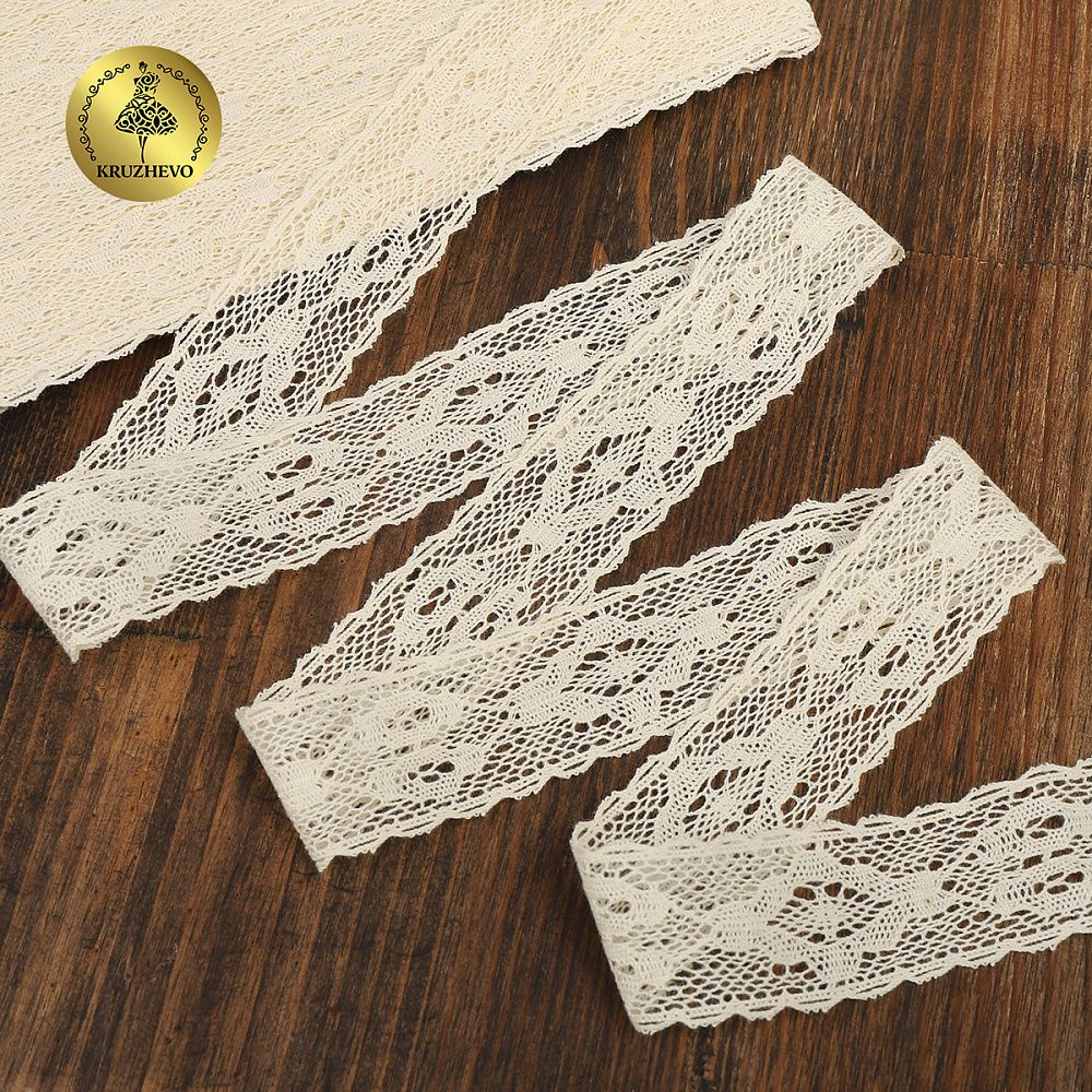 Кружево вязаное (тесьма) 30 мм / 10 метров, 2525, тонкая нить, цв.02 молочный, Kruzhevo