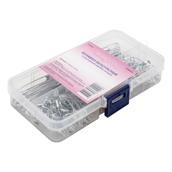 Булавки безопасные в пластиковой коробке, ассорти, 174 шт, Hobby&Pro