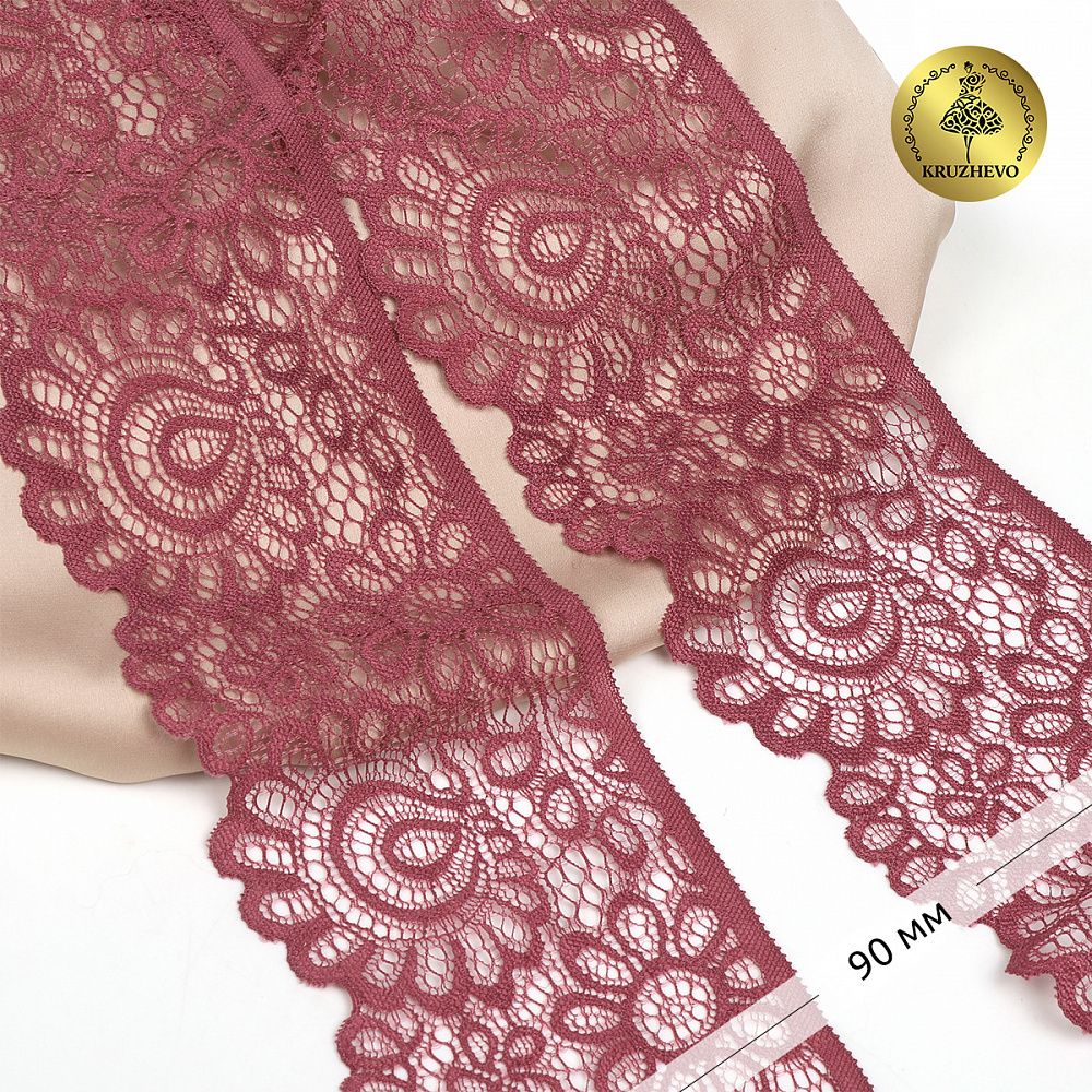 Кружево эластичное (стрейч) 90 мм, TBY.YSTL00839.N, L2925 розовый рубин, 3м, Kruzhevo
