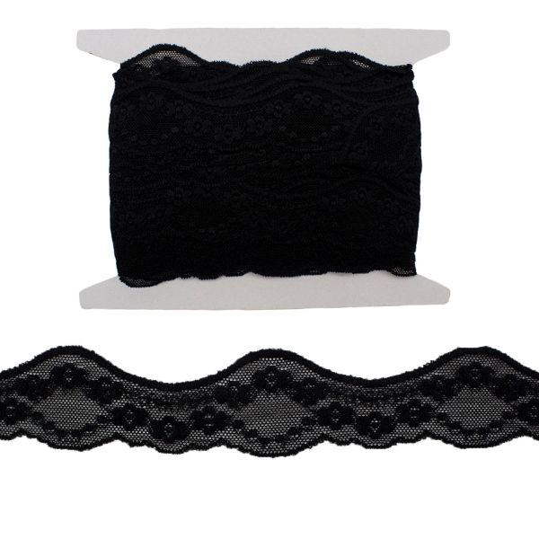 Кружево эластичное (стрейч) 40 мм, черный, 13.71 м
