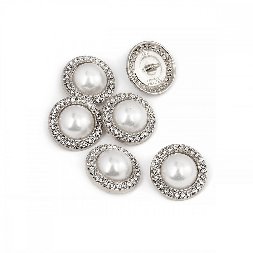 Пуговицы металлические на ножке 36L-23 мм, С-MP15 цв.серебро/перламутр, 10 шт