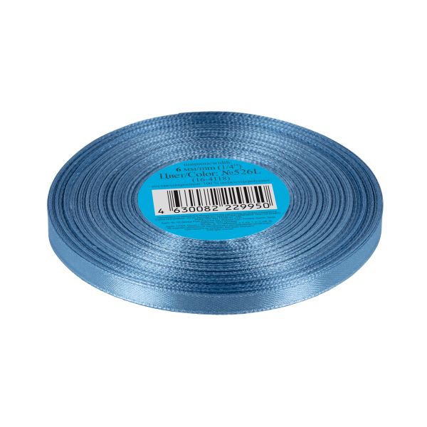 Лента атласная 1-сторонняя 6.0 мм / 33±2 метра, №526L(16-4118) т.голубой, в термоплёнке, Gamma