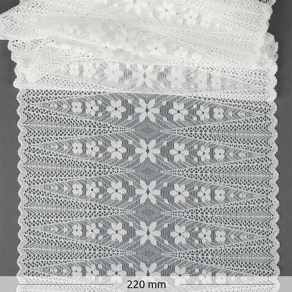 Кружево бельевое эластичное 220 мм / 18 м, 1909, цв.004 белый, Kruzhevo