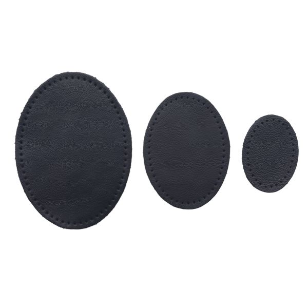 Набор заплаток пришивных из кожи, овал 4х5,5см, 6х8,2см, 8х10,9см, с перфорацией, 3 шт (05 темно-синий), 9404