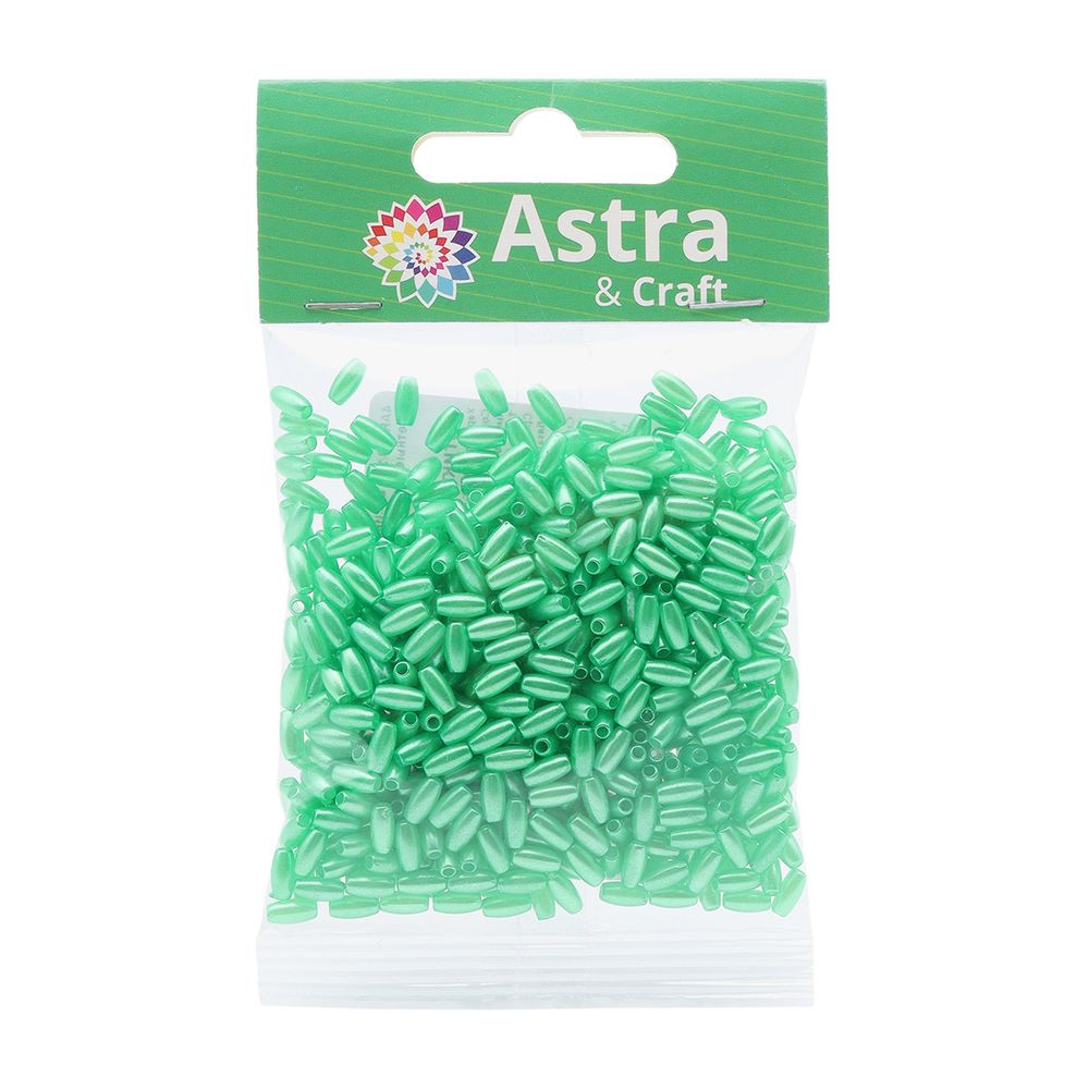 Бусины пластик (жемчуг) 3х6 мм, 15 г, Astra&Craft (светло-зеленый), 4AR293/294