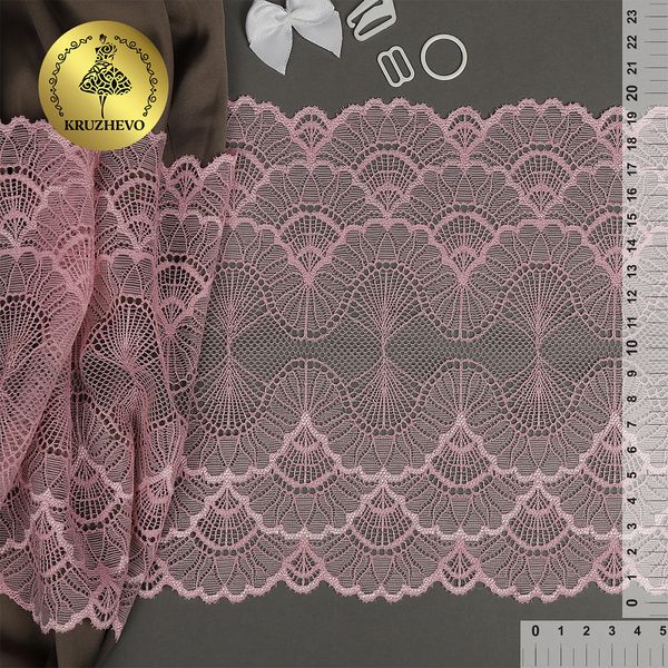 Кружево эластичное (стрейч) 8034 195мм цв.F134 розовый, 10 м, Kruzhevo